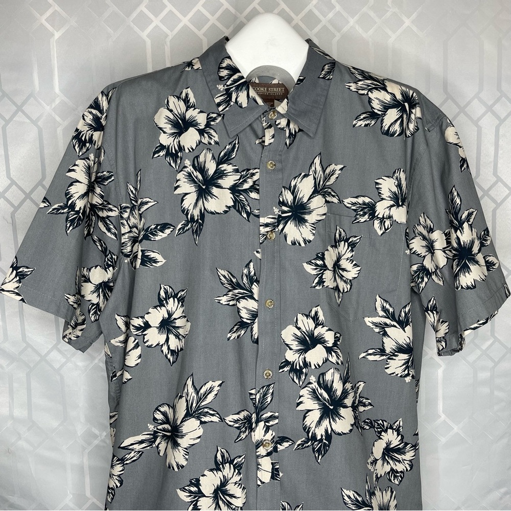 Cooke Street Honolulu 2XL Grey Floral Hibiscus Reverse Print Hawaiian Shirt